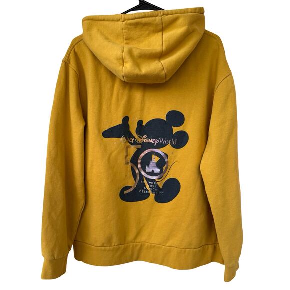 Disney World 50th Anniversary Hoodie Men’s L Unisex Yellow Mickey Castle 2021 - Picture 3 of 10
